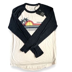 NEW Chaser Vintage White Navy Raglan Sleeve Tulum Mexico Crewneck Graphic Tee L